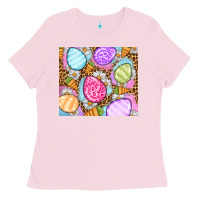 Bubblegum Pink Easter eggs daisies carrots Ladies Tee - OliviaCreatesArt