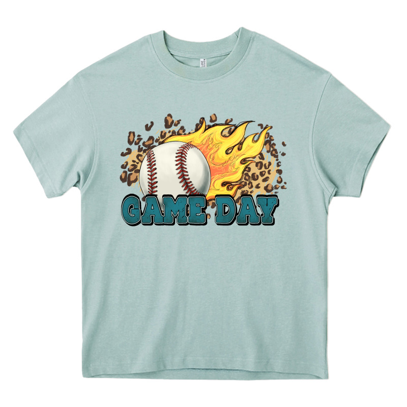 Game Day Baseball Leopard Flames Fireball Heavy Core Tee by HowdyJamesFarm | Teevron