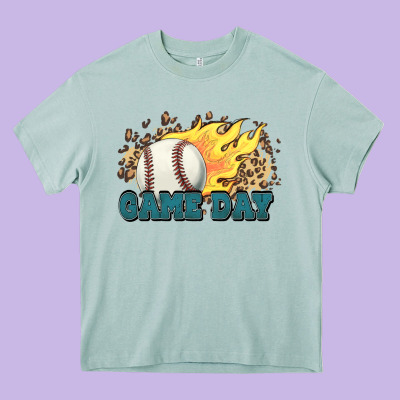 Game Day Baseball Leopard Flames Fireball Heavy Core Tee Designed By Howdyjamesfarm