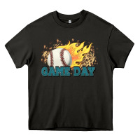 Asphalt game day baseball leopard flames fireball Heavy Core Tee - HowdyJamesFarm