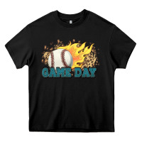 Black game day baseball leopard flames fireball Heavy Core Tee - HowdyJamesFarm
