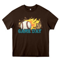 Chocolate Brown game day baseball leopard flames fireball Heavy Core Tee - HowdyJamesFarm