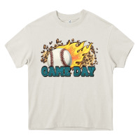 Cream game day baseball leopard flames fireball Heavy Core Tee - HowdyJamesFarm