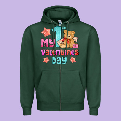 My First Valentines Day Zipper Hoodie Designed By Adodesignshop