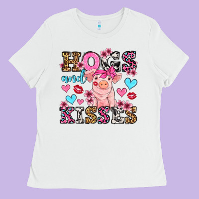 Hogs And Kisses Pig  Olivia Ladies Tee Designed By Oliviacreatesart