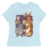 Baby Blue Bunnys Easter with leopard background Ladies Tee - OliviaCreatesArt