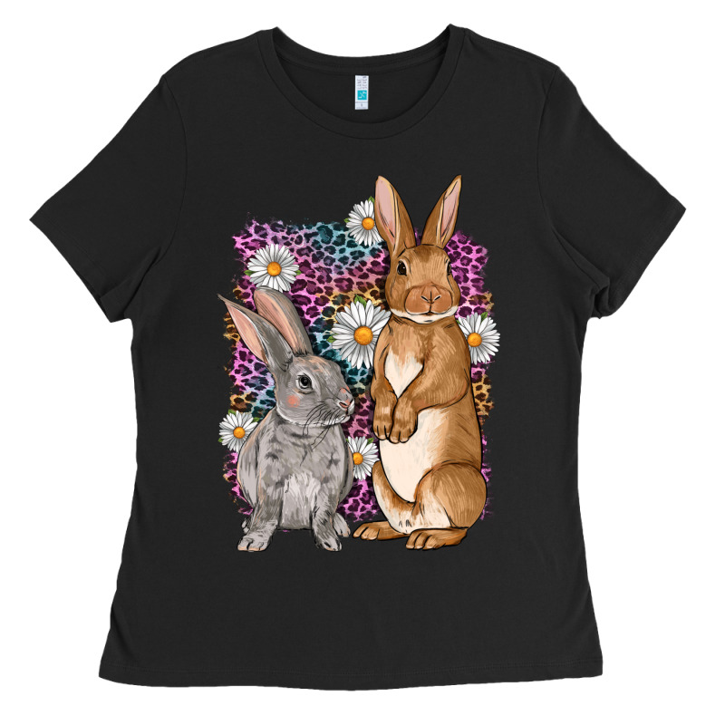 Bunnys Easter With Leopard Background Ladies Tee by OliviaCreatesArt | Teevron