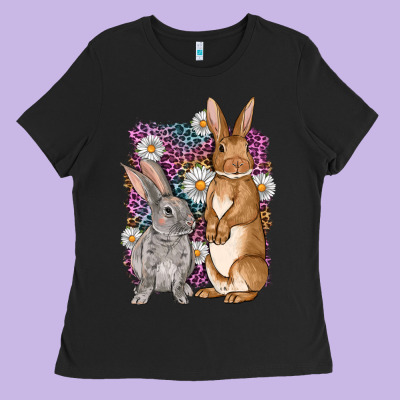 Bunnys Easter With Leopard Background Ladies Tee Designed By Oliviacreatesart