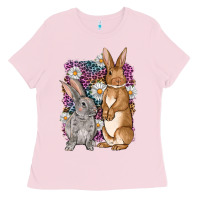 Bubblegum Pink Bunnys Easter with leopard background Ladies Tee - OliviaCreatesArt