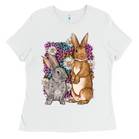 White Bunnys Easter with leopard background Ladies Tee - OliviaCreatesArt
