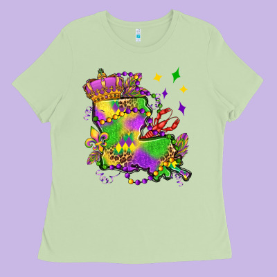 Louisiana Map Mardi Gras Olivia Ladies Tee Designed By Oliviacreatesart