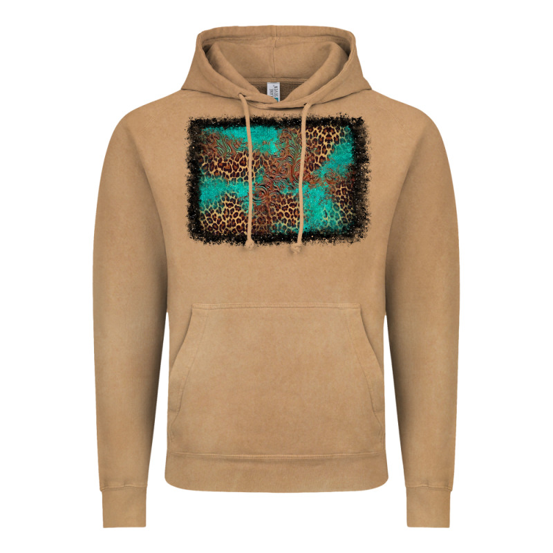 Western Leopard Turquoise Glitter Tooled Leather Vintage Hoodie by FaDigitalArtStudio | Teevron