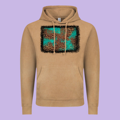 Western Leopard Turquoise Glitter Tooled Leather Vintage Hoodie Designed By Fadigitalartstudio