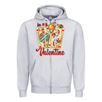 Heather Grey be my valentine with playing cards and key Zipper Hoodie - AdoDesignShop