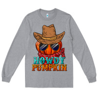 Heather Grey howdy pumpkin Long Sleeve Tee - BundleAndBundleShop