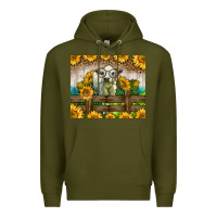Army Green Western Charolais Heifer With Sunflowers Premium Hoodie - LillyAllenDesigns