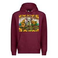 Burgundy Western Charolais Heifer With Sunflowers Premium Hoodie - LillyAllenDesigns