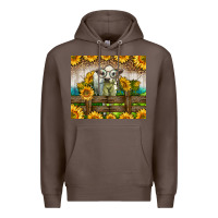 Coffee Western Charolais Heifer With Sunflowers Premium Hoodie - LillyAllenDesigns
