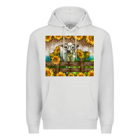 Dove Grey Western Charolais Heifer With Sunflowers Premium Hoodie - LillyAllenDesigns