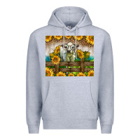 Heather Grey Western Charolais Heifer With Sunflowers Premium Hoodie - LillyAllenDesigns