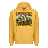 Mustard Western Charolais Heifer With Sunflowers Premium Hoodie - LillyAllenDesigns