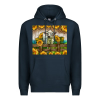 Navy Western Charolais Heifer With Sunflowers Premium Hoodie - LillyAllenDesigns