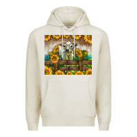 Oatmeal Heather Western Charolais Heifer With Sunflowers Premium Hoodie - LillyAllenDesigns