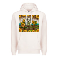 Pale Pink Western Charolais Heifer With Sunflowers Premium Hoodie - LillyAllenDesigns