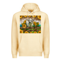 Pina Colada Western Charolais Heifer With Sunflowers Premium Hoodie - LillyAllenDesigns