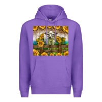 Purple Western Charolais Heifer With Sunflowers Premium Hoodie - LillyAllenDesigns