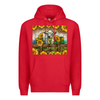 Red Western Charolais Heifer With Sunflowers Premium Hoodie - LillyAllenDesigns