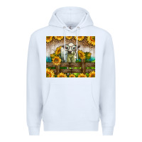 White Western Charolais Heifer With Sunflowers Premium Hoodie - LillyAllenDesigns