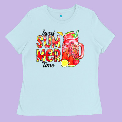 Sweet Summer Time Waterolor Ladies Tee Designed By Cowcowdesign