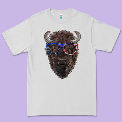 Bison With American Flag Glasses Premium Tee Designed By Ranaportraitstore