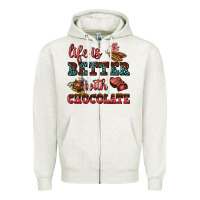 Oatmeal Heather life is better with chocolate Zipper Hoodie - AdoDesignShop