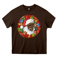 Chocolate Brown Black Santa Christmas Heavy Core Tee - RanaPortraitStore