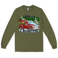 Army Green Merry Christmas Truck With Gifts Long Sleeve Tee - FaDigitalArtStudio