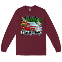 Burgundy Merry Christmas Truck With Gifts Long Sleeve Tee - FaDigitalArtStudio