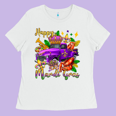 Happy Mardi Gras Truck Olivia Ladies Tee Designed By Oliviacreatesart