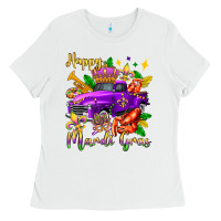 White happy mardi gras truck olivia Ladies Tee - OliviaCreatesArt