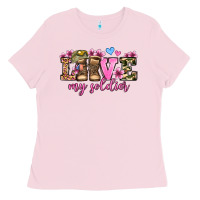 Bubblegum Pink love my soldier olivia Ladies Tee - OliviaCreatesArt