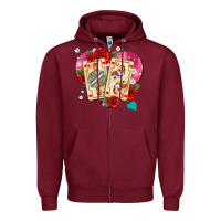 Burgundy playing cards roses and pearls Zipper Hoodie - AdoDesignShop