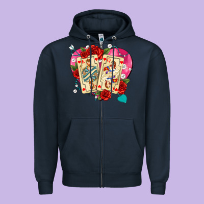 Playing Cards Roses And Pearls Zipper Hoodie Designed By Adodesignshop
