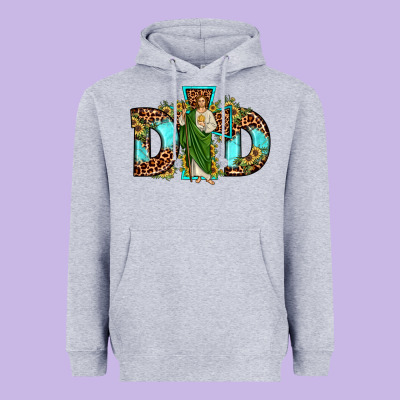 Dad San Judas Sunflower Leopard Turquoise Heavyweight Hoodie Designed By Jahusdesignshop