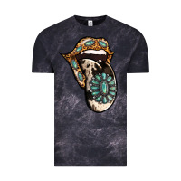 Cloud Black Turquoise Gemstone Leopard Cowhide Tongue Vintage Tee - Jasminsmagicworld
