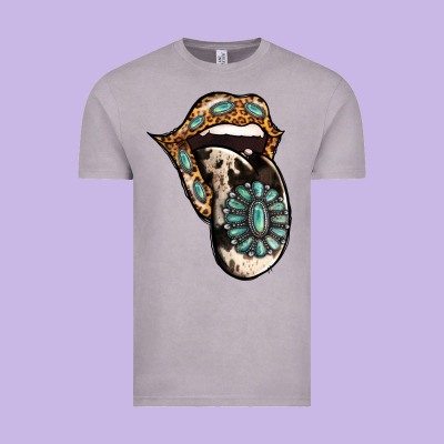 Turquoise Gemstone Leopard Cowhide Tongue Vintage Tee Designed By Jasminsmagicworld