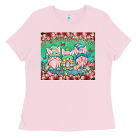 Bubblegum Pink Easter gnomes Ladies Tee - OliviaCreatesArt