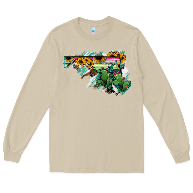 Maryland Map Sunflower Cactus Serape Long Sleeve Tee by RanaPortraitStore | Teevron