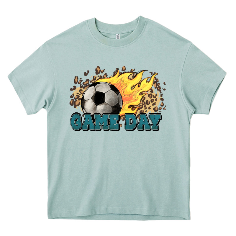 Game Day Soccer Leopard Flames Fireball Heavy Core Tee by HowdyJamesFarm | Teevron