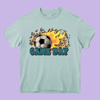 Game Day Soccer Leopard Flames Fireball Heavy Core Tee Designed By Howdyjamesfarm